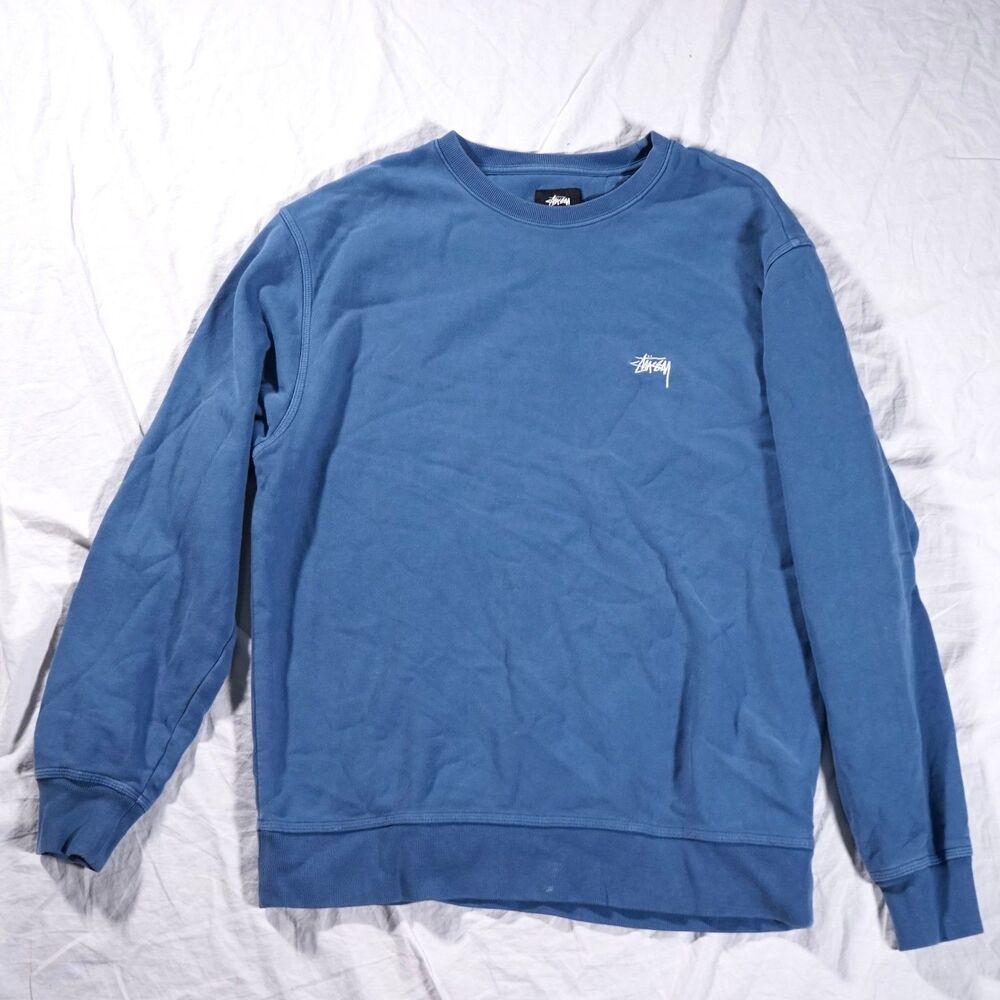 Stussy Logo Crewneck Sweatshirt Blue Mens Large - Picture 8 of 8
